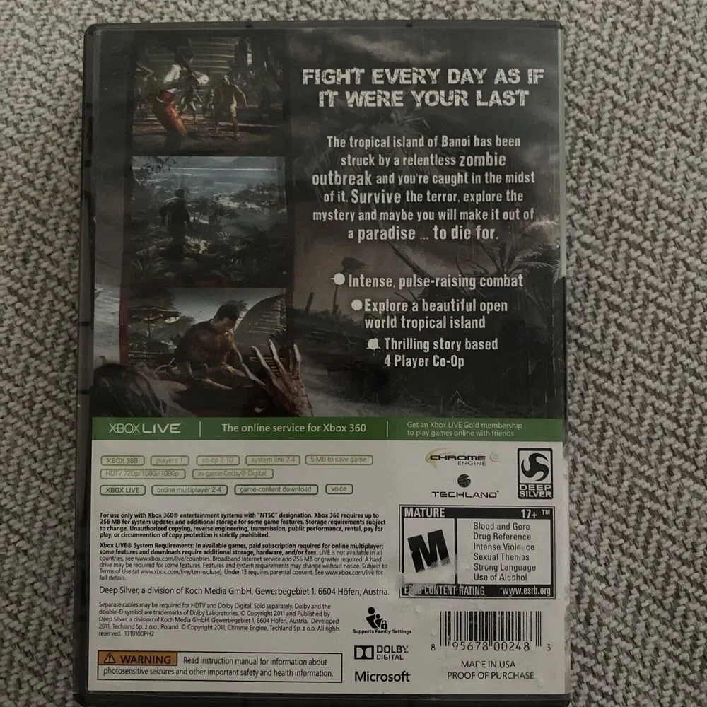 Dead Island (Microsoft Xbox 360, 2011) With Manual